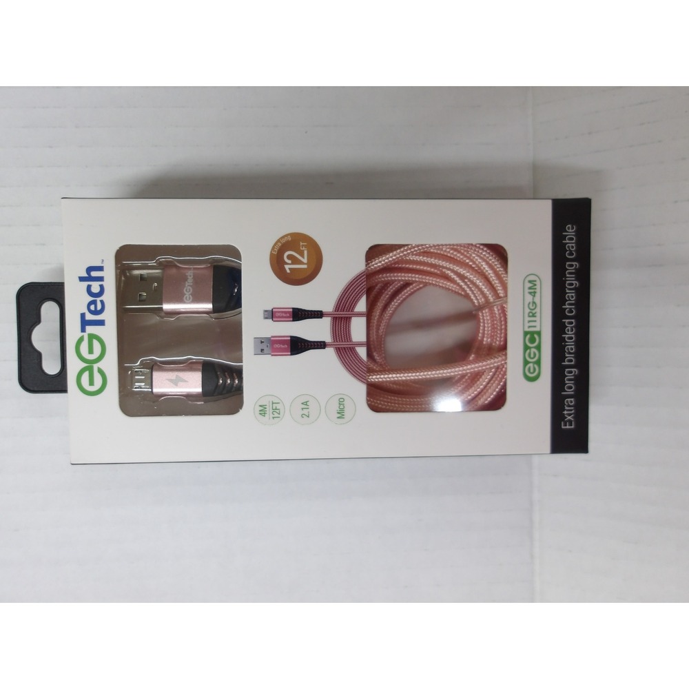EGTech 12ft Braided‎ Micro USB Charging Cable Rose Gold EGC11RG-4M 2.1A /#26473